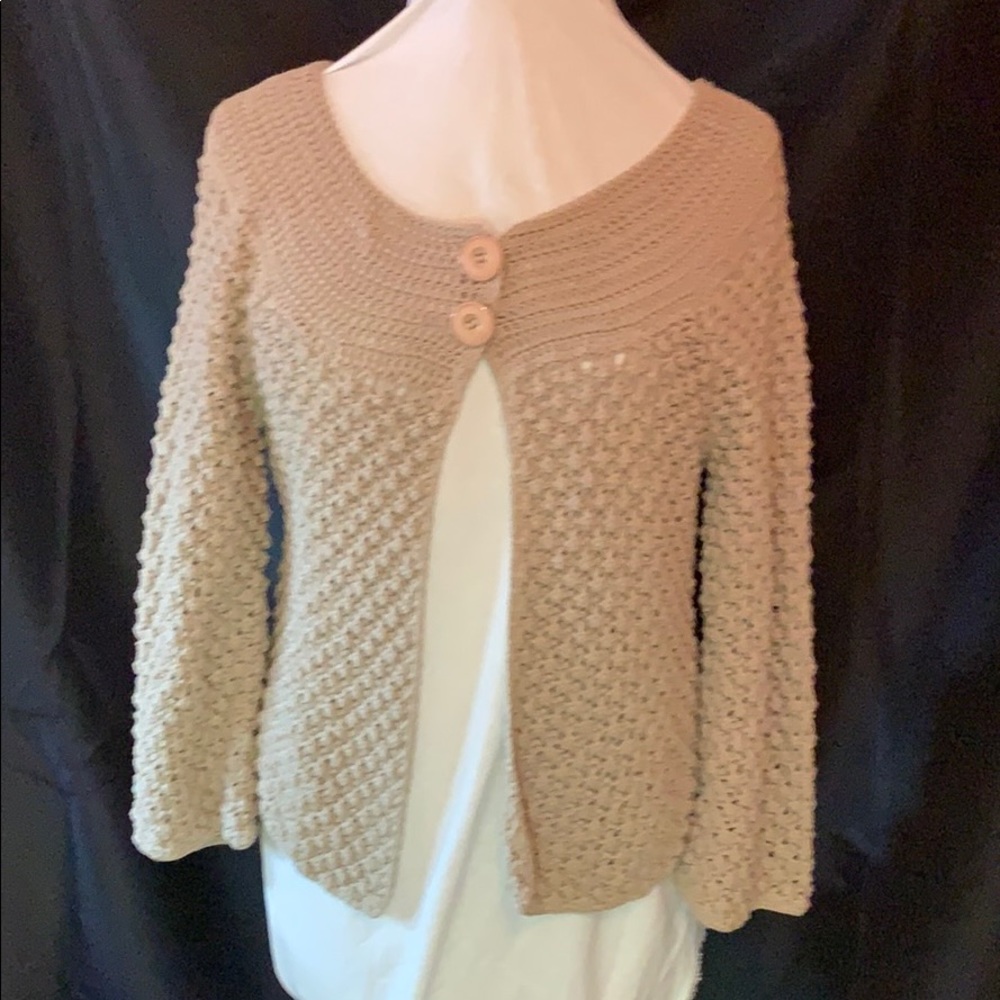 Tan crocheted 2 button Sweater